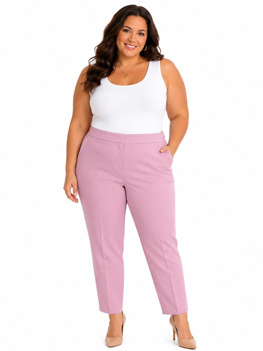 Kasper Plus Size Rose Pink Cropped Tailored Pants